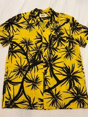 Deus Ex Machina Yellow Palm Print Short Sleeve Button-Down Shirt